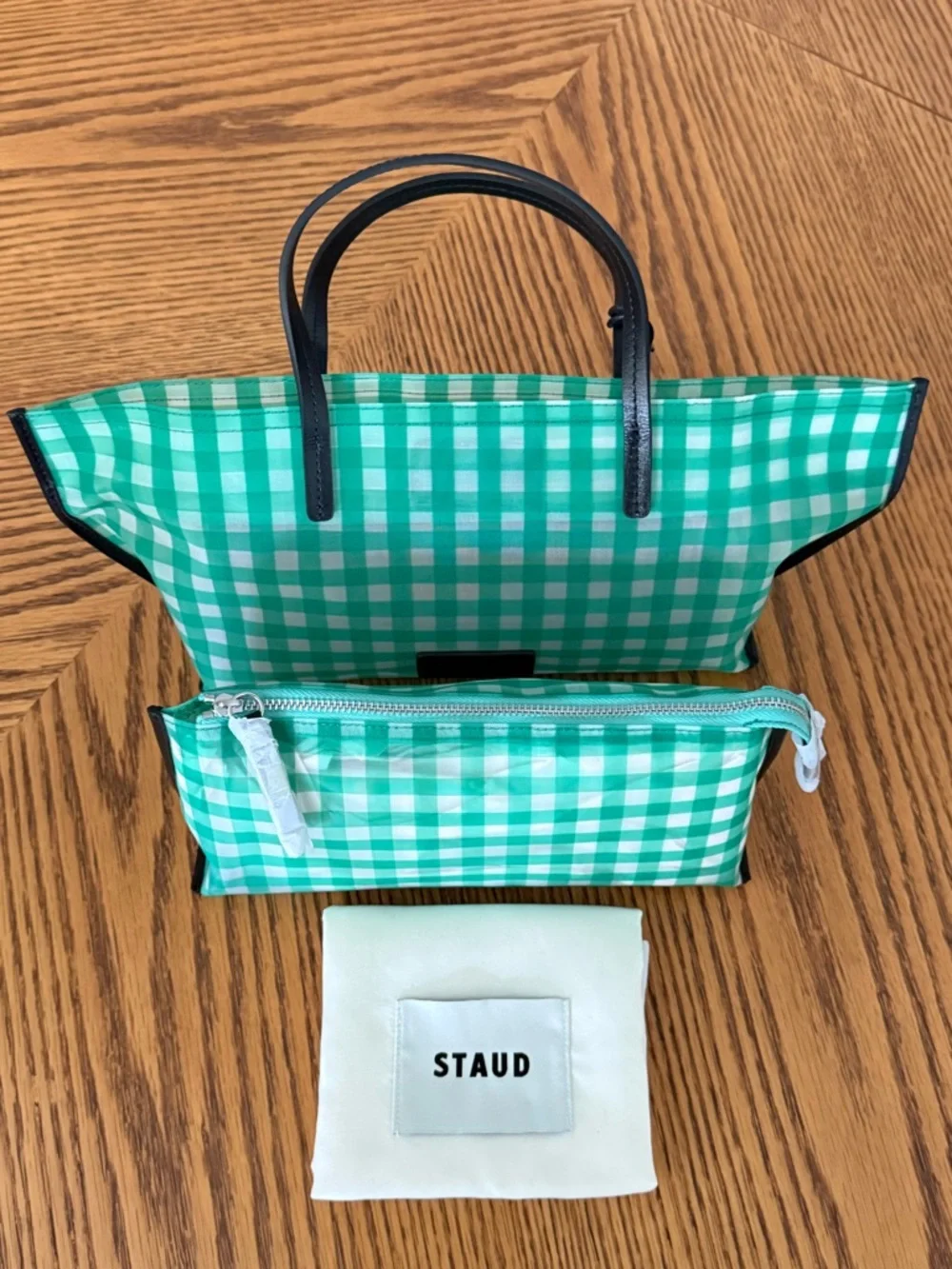 STAUD Christos Mini Mesh Tote - Jade Gingham